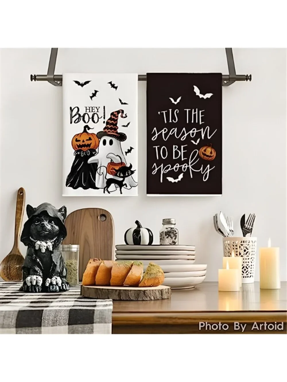 Ghost Cat Halloween Kitchen Towels Set of 2 18x26 Inch